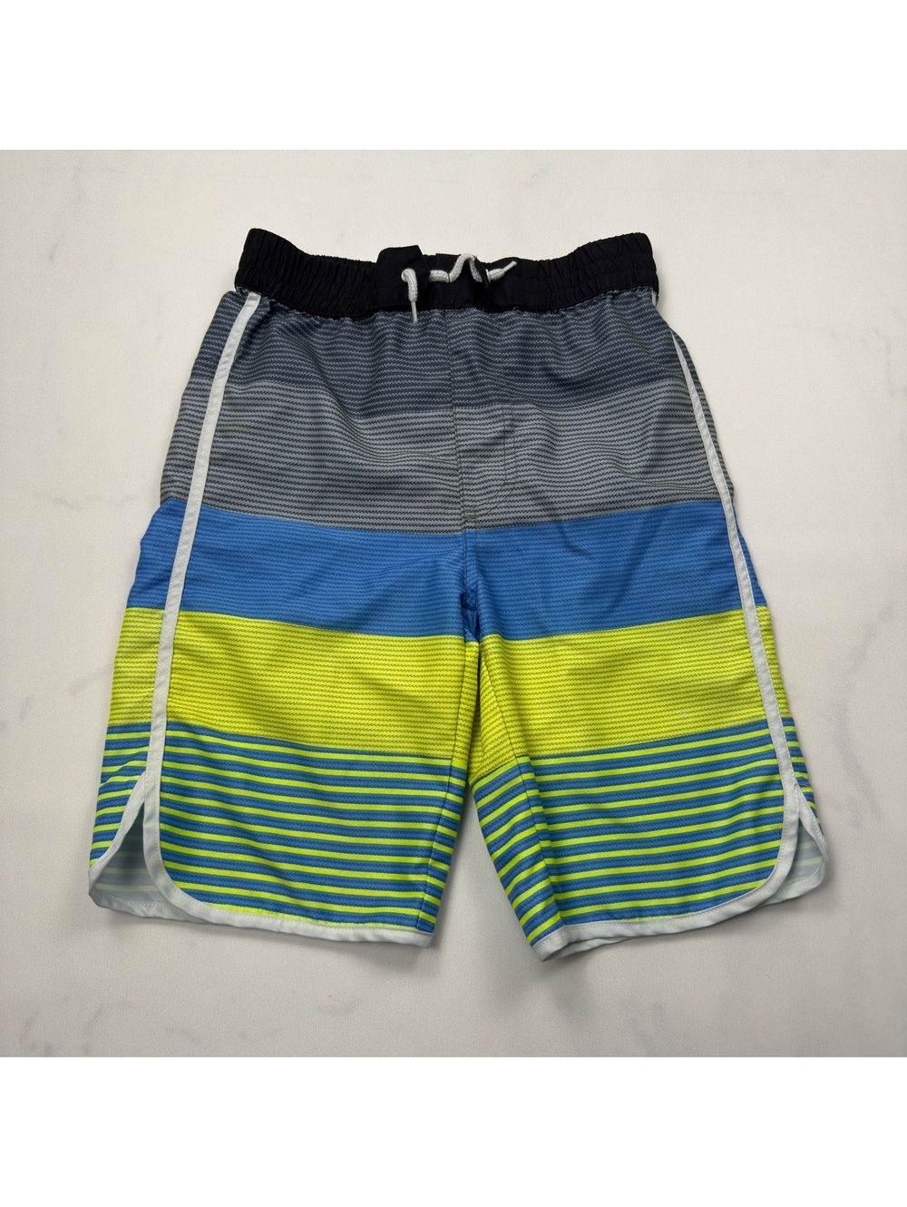 kidpik Swim Trunks Colorblock Striped Elastic Waist - Boys L 12